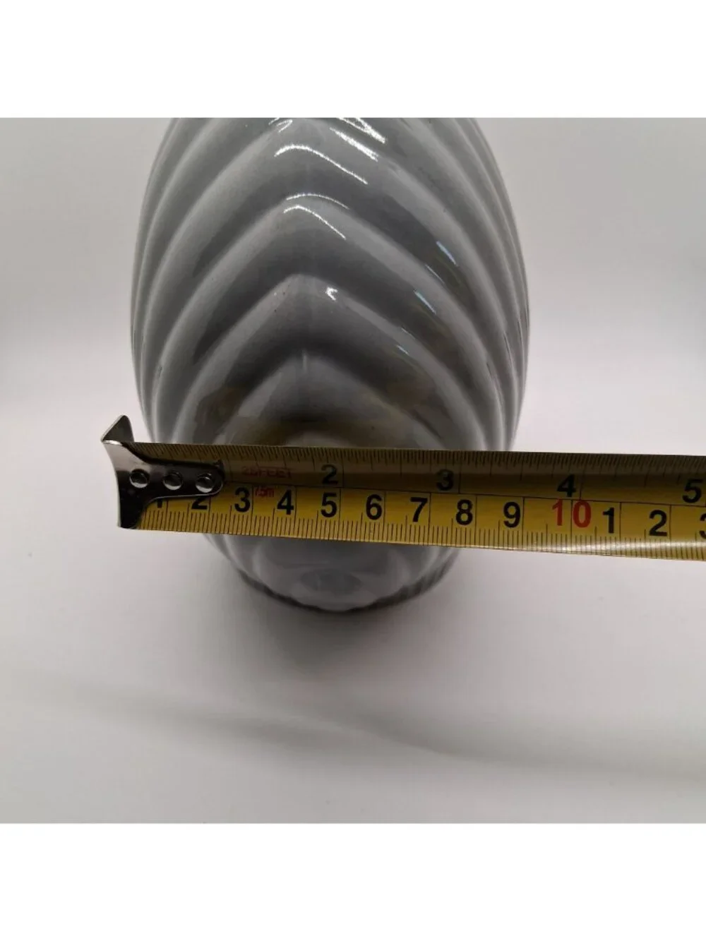 Vintage Art Deco Hollywood Regency Ridged Seashell Gray Ceramic Vase